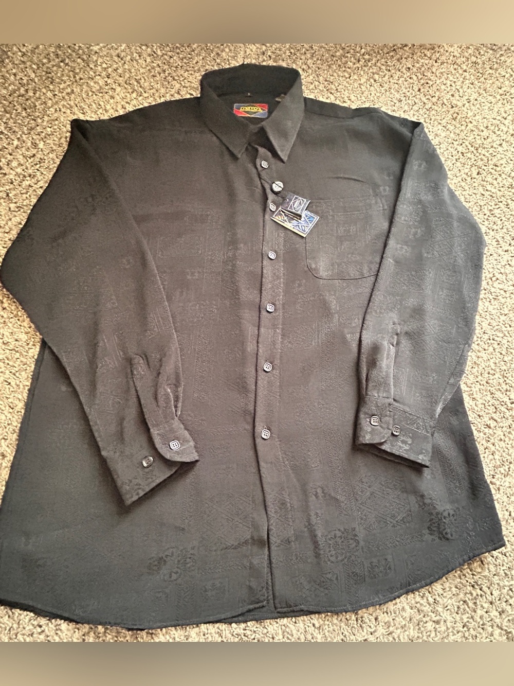 Memo’s Men's Black Dress Shirt with Subtle Jacquard Pattern